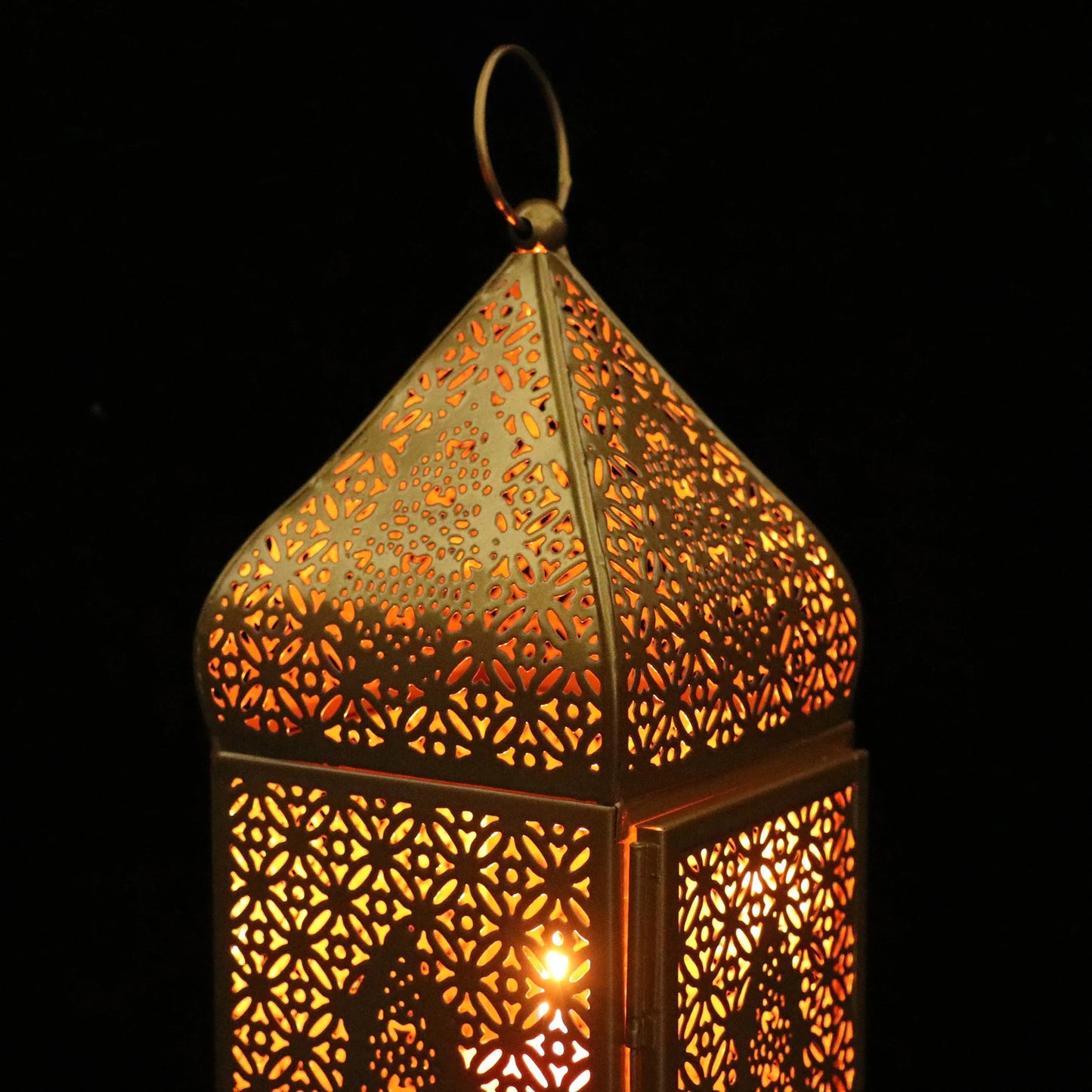 Arabian Pattern Metal Lantern in antique gold