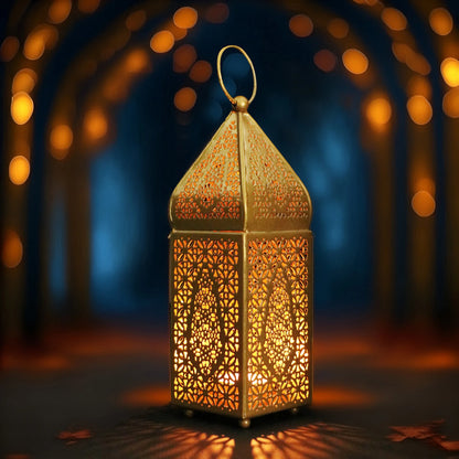 Arabian Pattern Metal Lantern in antique gold