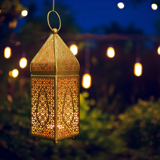 Arabian Pattern Metal Lantern in antique gold