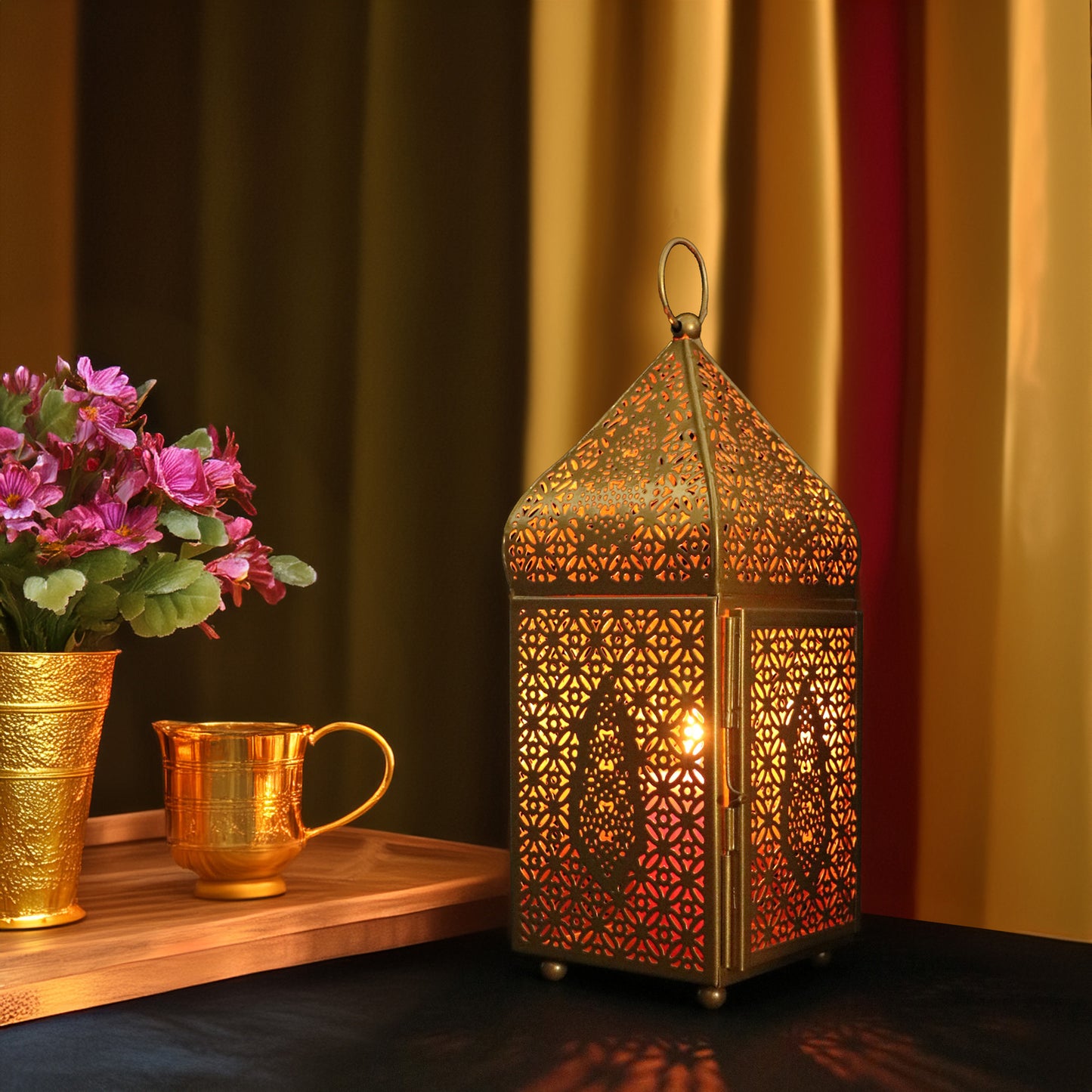 Arabian Pattern Metal Lantern in antique gold