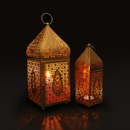 Arabian Pattern Metal Lantern in antique gold