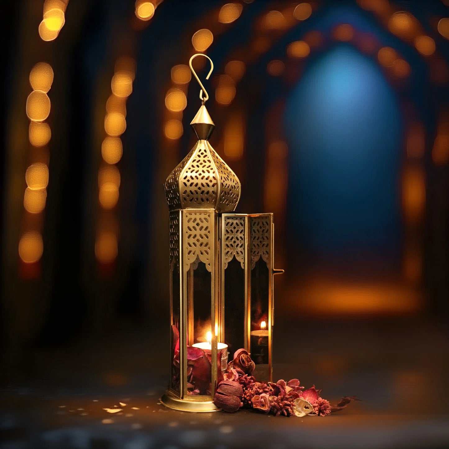Arabian Tower Metal Lantern Light in antique gold - GL-4440B-BR