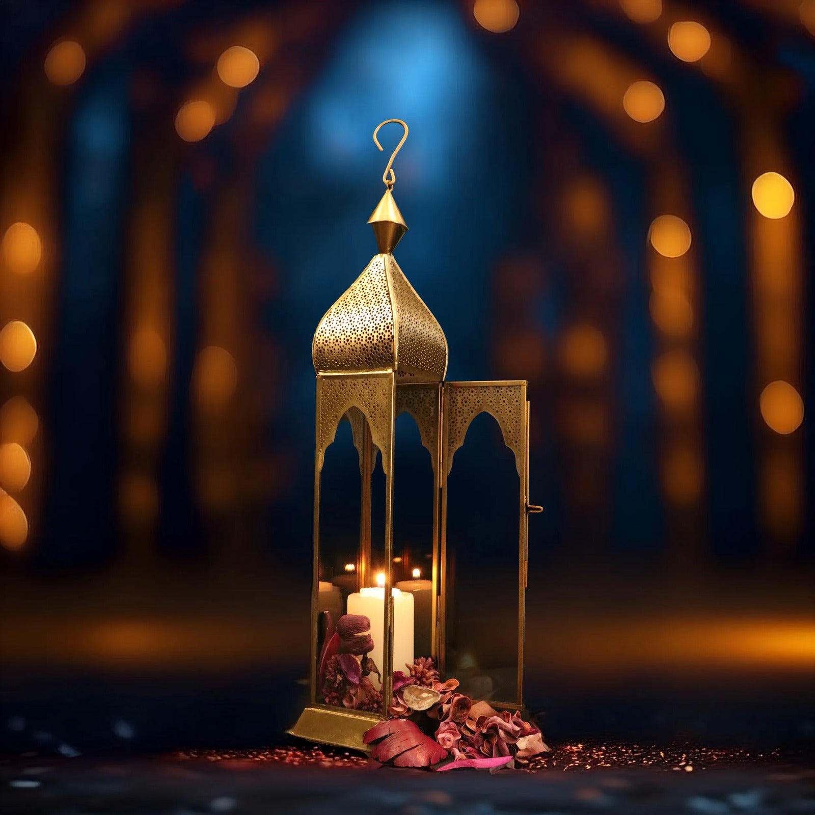 Tejo Tower Metal Lantern light in antique gold GL-4168B-BR